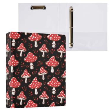 Imagem de Fichário incrível Amanita com 3 anéis de cogumelo vermelho decorativo de 3,8 cm com prancheta e 3 bolsos transparentes, comporta 200 folhas de papel tamanho A4 fichários à prova d'água para escola e