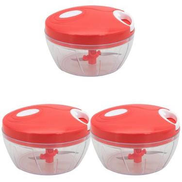 Imagem de kit 3 Mini Processador Vermelho 500ml Retrátil Inox Tritura Alimento C