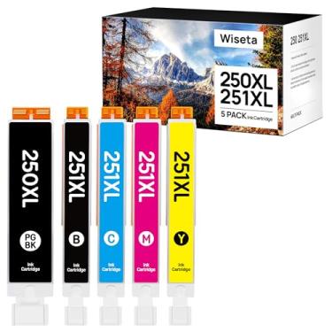 Imagem de Wiseta Pacote combo de 5 cores PGI-250XL CLI-251XL, compatível com cartuchos de tinta 250 251 com impressora MG5520, MG6420, MG7120