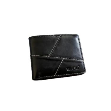 Imagem de Carteira masculina dobrável de couro, moderna essencial para o dia a dia (preto)