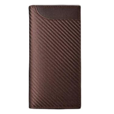 Imagem de Carteira masculina retrô marrom escuro grande capacidade padrão de verificação de pressão camurça resistente à água, estilo clássico com couro tratado e muitos bolsos