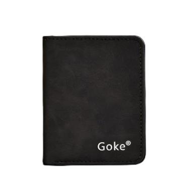 Imagem de Carteira masculina retrô preta com vários compartimentos abertos de couro macio resistente à água, design aberto com vários compartimentos pretos retrô em couro macio de cor sólida, à prova d'água