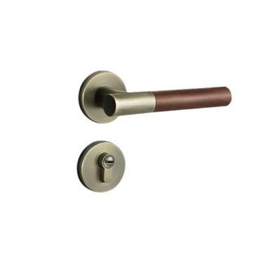 Imagem de Fechadura silenciosa de madeira de nogueira interior estilo chinês fechadura de porta de quarto simples sucção magnética maçaneta de porta de madeira doméstica (bronze 5845 mecânica)