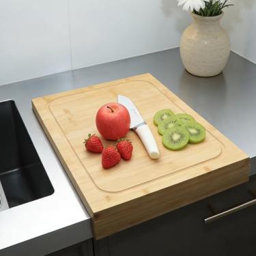 Imagem de BAMUU BAMOTTO CRAFT BAMBOO 30 cm C x 43 cm L L tábua de corte e capa de pia, placa de macarrão com defletor frontal antiderrapante removível, para expandir bancadas e pias de cozinha