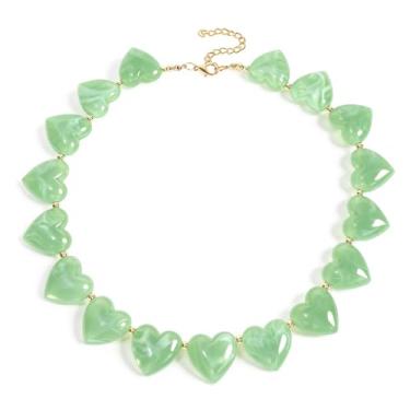 Imagem de BYETOCE Colar com pingente de coração de amor para o Dia dos Namorados, colar com pingente de coração com contas grossas, joia para presente de aniversário, Resina, Sem Pedra Preciosa