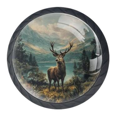 Imagem de DragonBtu 4 maçanetas redondas de 3,5 cm para armário de cozinha retrô veado puxador de armário de cozinha preto puxador de gaveta puxador de cômoda com parafusos decoração de móveis