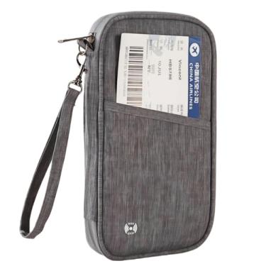 Imagem de Porta-passaporte para viagem feminina organizador de documentos com bloqueio de RFID, carteira masculina portátil para cartões de identificação com zíper, Cinza, Moderno
