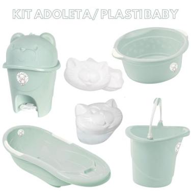 Imagem de Kit banho bebe adoleta banheira + balde bacia lixeira e outros verde o