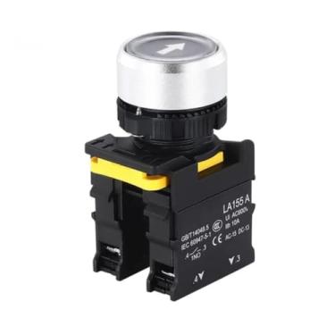 Imagem de BKUANE 1 interruptor de botão autotravante de 22 mm, à prova d'água, momentâneo, autobloqueio, cabeça chata, símbolo de seta, interruptor de energia frete grátis 10A (seta branca, 1NÃO)