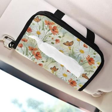 Imagem de SEHANY Porta-lenços de papel de carro floral fofo colorido, caixa de lenços para carro, viseira solar, porta-guardanapos retangular, dispensador de máscara de carro, caixa de lenços para veículos