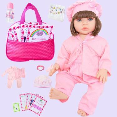 Imagem de Boneca Bebê Reborn Vestido Luxo Realista de Silicone Pode Dar Banho Bo