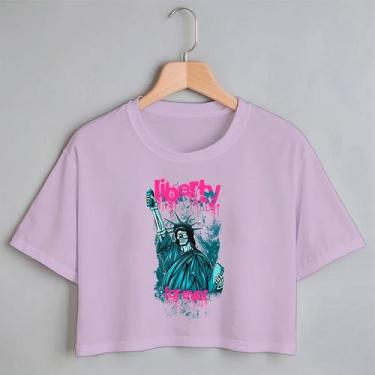 Imagem de Blusa Blusinha Camiseta Cropped TShirt Feminina Algodão Tecido Premium