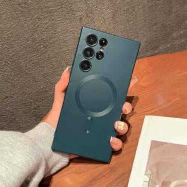 Imagem de Capa magnética fosca de luxo para Samsung Galaxy S24 S22 S21 S23 S25 Ultra S25 Plus S25 (para Samsung S21 Plus/Azul-Verde)