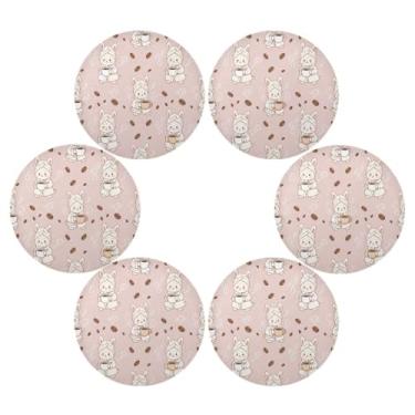 Imagem de Wassud Jogo americano conjunto de 6 tapetes redondos de café para cozinha e jantar tapetes laváveis resistentes ao calor para decoração de mesa 39 cm