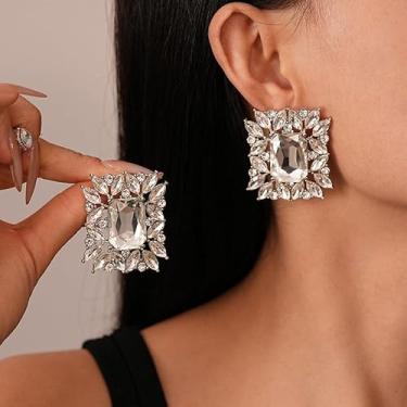 Imagem de Brincos vintage de strass, quadrados, hipoalergênicos, para casamento, noiva, formatura, joias para presente