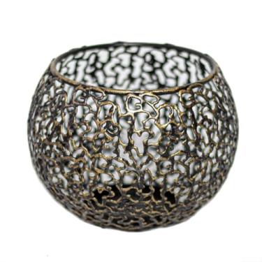 Imagem de Castiçais de metal dourado vintage oco decorativo centro de mesa padrão elegante para pilar votivo tealight mesa festa casamento 12 x 11 x 9 cm resistente fácil de limpar várias cores (preto e dourado