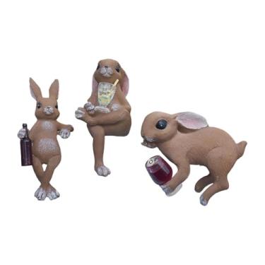 Imagem de Ioensy Conjunto de 3 enfeites de coelhinhos da Páscoa, pequenos e fofos, para decoração de vasos de plantas, varandas, jardins internos e externos.
