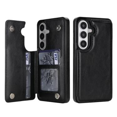 Imagem de Capa carteira para Samsung Galaxy S26 Plus, capa fina de couro com compartimentos para cartões e fecho magnético, recurso de suporte, capa protetora de TPU para uso diário, negócios e viagens (preto)