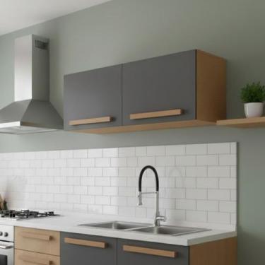 Imagem de Armário Suspenso de Cozinha Aéreo 2 Portas 80cm MDP 12mm Cor:FREIJO / 