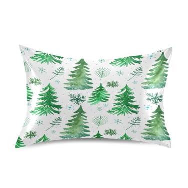 Imagem de Wassud Fronha de cetim para árvores de Natal em aquarela para cabelo e pele, fronhas de seda lisa, tamanho padrão, respirável, com fecho de envelope