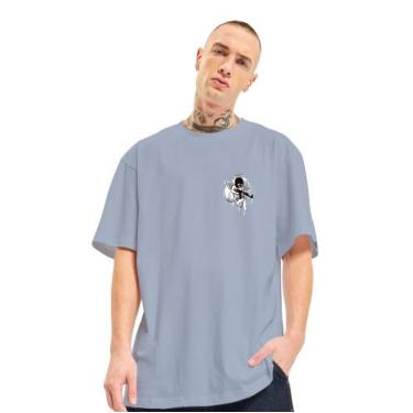 Imagem de Camiseta Oversized Unissex Anjo Bandido AK Quebrada, Cinza, XG