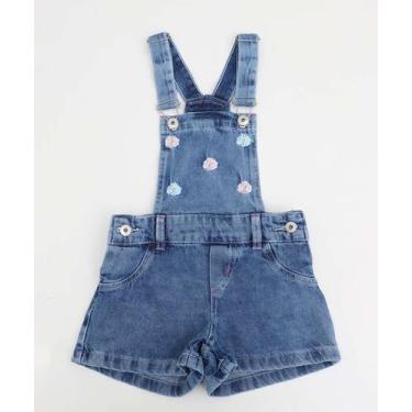 Imagem de Jardineira Infantil Jeans Bordada Marisa Tam 1 a 3 Azu-56211 - Bimbus,