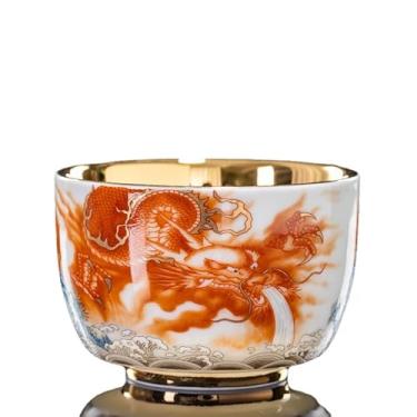 Imagem de Xícara de chá de dragão vermelho e fênix pintada à mão, ouro puro 24K dourado, construída para uso pessoal, com capacidade de 161.6 g-S1
