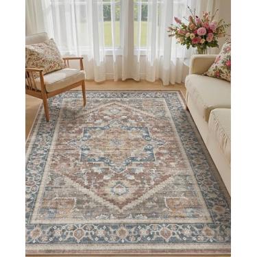 Imagem de Micgeek Tapete vintage de 15 x 23 cm: tapete lavável neutro macio antiderrapante fino para sala de estar, quarto, cozinha, sala de jantar, casa, escritório, casa de fazenda, interior - vermelho antigo