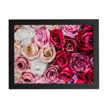 Imagem de Quadro Rosas Coloridas Degradê Flores Moldura Preta 60X40Cm