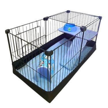 Imagem de Gaiola para Coelho e Porquinho da Índia com Cercado, Toca, Bandeja Removível e Comedouro Inox – Gaiola Pequena para Pets, Fácil de Limpar, Cercado com Teto ou Fundo para Roedores (AZUL,SEM TETO)