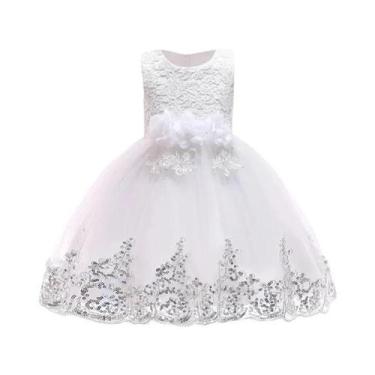 Imagem de Vestido Branco De Princesa Para Bebê Menina, 1º Aniversário, Batizado,