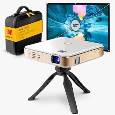 Imagem de KODAK Kit completo Luma 150 – Mini projetor DLP de bolso sem fio com capa, tripé, tela de 60 polegadas, bateria recarregável, alto-falante embutido, HDMI, USB, MicroSD – Portátil e Mirorring de tela