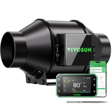 Imagem de VIVOSUN Ventilador de duto em linha AeroZesh G4, silencioso 10 cm 195 CFM Ventilador de exaustão com motor EC e GrowHub E42A controlador WiFi de umidade de temperatura para aquecimento e resfriamento,
