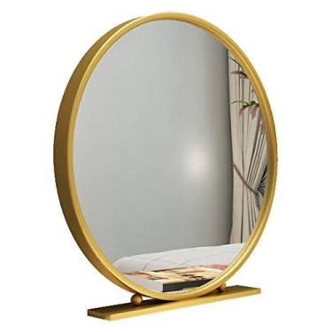 Imagem de Espelho redondo para penteadeira - ideal para maquiagem e barbear no quarto, base incluída, superfície reflexiva - perfeito para uso diário