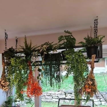 Imagem de Prateleira flutuante para teto - Suporte de vaso de flores de metal preto, rack de armazenamento de cozinha, prateleira decorativa para sala de estar, bar, floricultura (60 x 25 x 15 cm)