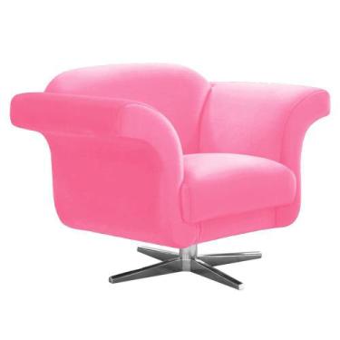 Imagem de Poltrona Decorativa Troia Suede Rosa Barbie com Base Giratória em Aço 
