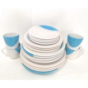 Imagem de Conjunto de utensílios de mesa Pratos e xícaras de porcelana Conjunto completo (10,Azul)