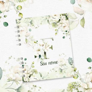 Imagem de Caderno A5 Floral Personalizado com Nome e Inicial, Caderno de Anotações sem Pauta, Caderneta Capa Dura, Caderno Espiral 96 Folhas para Estudos e Organização (F,SIMPLES)