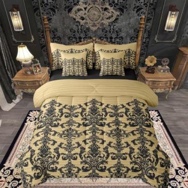 Imagem de Feelyou Jogo de edredom gótico damasco com 7 peças, Queen, jaquard, vitoriano, floral, boêmio, exótico, para crianças, meninos, meninas, decoração de quarto, microfibra leve e macia