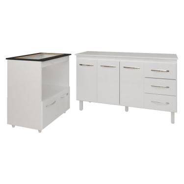 Imagem de Gabinete Armário Carine 138 cm com Tampo Tampão e Balcão Evelyn Para cooktop 5 Bocas Br...