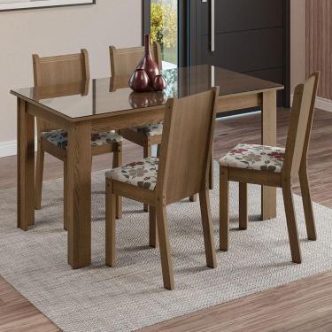 Imagem de Conjunto Sala De Jantar Mesa Tampo De Vidro 4 Cadeiras Rustic/hibiscos Kiara Madesa Rustic/hibiscos