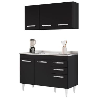 Imagem de Armário Aéreo Honduras E Balcão Gabinete Com Pia 120cm Suécia Preto - Lumil