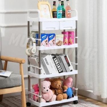 Imagem de Prateleira Multiuso 4 Andares com 2 Gavetas Branca - Globalmix