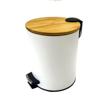 Imagem de Lixeira Branca com Pedal e Tampa de Bambu - Paradise - Quanhe