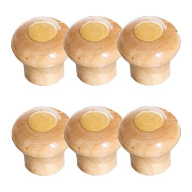 Imagem de Kit 6 Puxador Tampa Vidro e Ferro Pomel Madeira e Parafuso