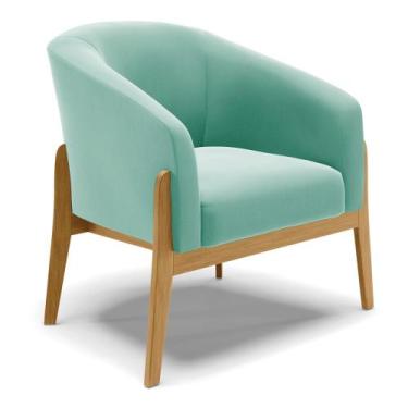 Imagem de Poltrona Sala Decorativa Stella Base Madeira Suede D03 - D'Rossi, Azul