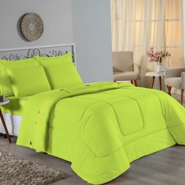 Imagem de Kit Edredom Dupla Face + Jogo De Lençol Casal Nobre 7 Peças Malha 100% Algodão - Pistache