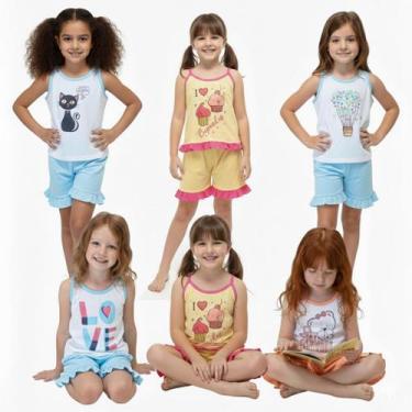 Imagem de Kit com 5 Pijamas Infantil Menina Short Doll Menina Malha Estampado - 
