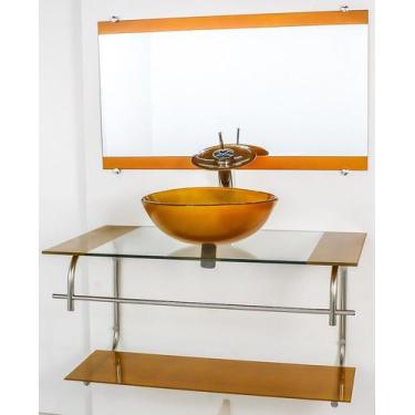 Imagem de Gabinete de vidro para banheiro inox 90cm cuba redonda dourado real - 