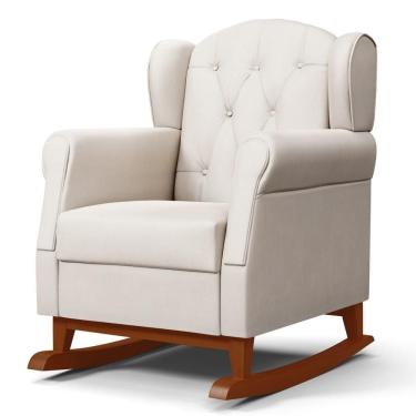 Imagem de Poltrona De Amamentação Base Madeira Balanço Lucy P04 Suede Bege - Mpozenato